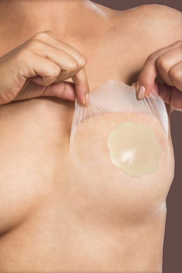 Neviditeľná podprsenka s béžovými nálepkami na bradavky Breast Lift Tape + Beige Silicone Nipple Covers - 3 páry