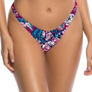 Modro-fuchsiové kvetované plavkové tangá High Cut Cheeky Bikini Rio