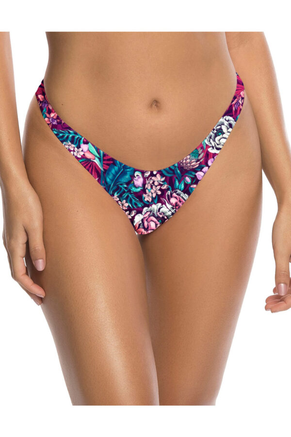 Modro-fuchsiové kvetované plavkové tangá High Cut Cheeky Bikini Rio