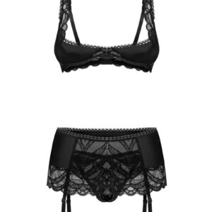 Čierny trojdielny crotchless set Lecille