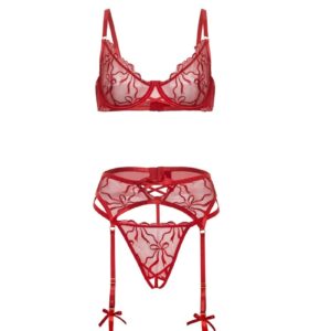 Červený trojdielny crotchless set Mariah