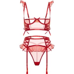Červený trojdielny open-bra set Darcy