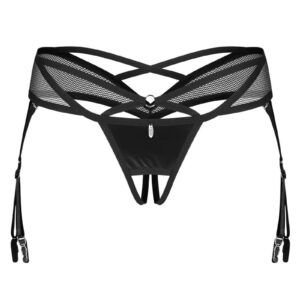 Čierne crotchless nohavičky s podväzkami Dominna