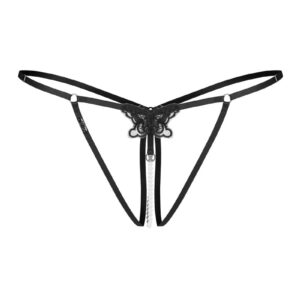 Čierne crotchless tangá s perličkami Selisme